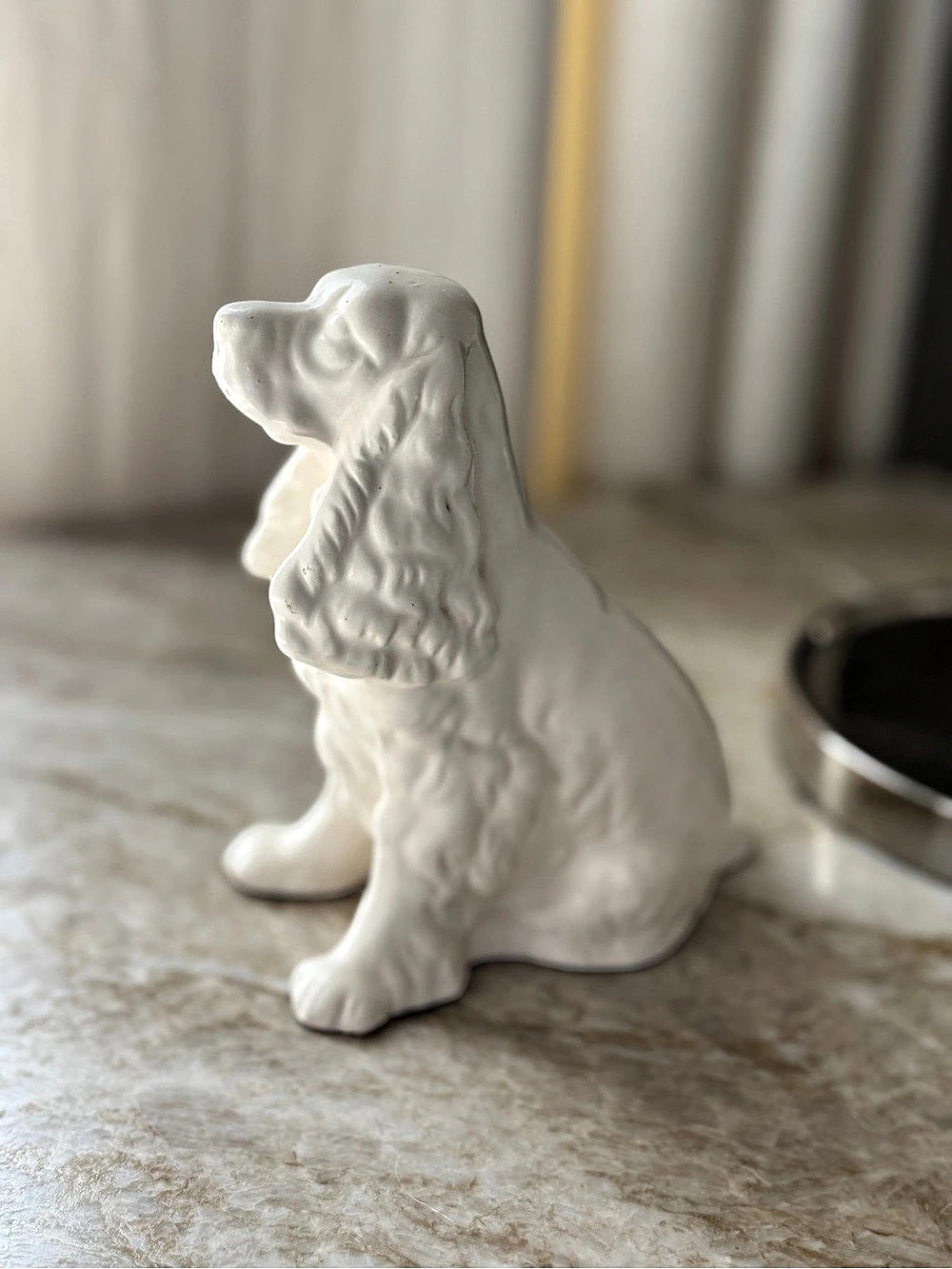 White Ceramic Spaniel Dog Figurine | 6” Vintage-Style English Dog Sculpture |
